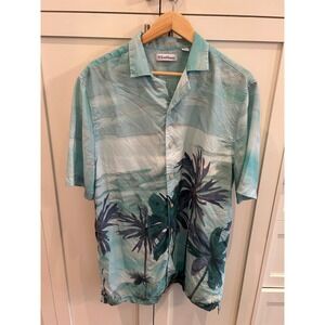 Caribbean Resort Vacation Tropical  Camp Breezy Beach Button-Down L